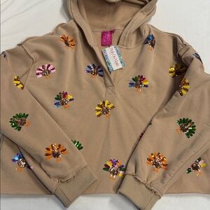 NEW QUEEN OF SPARKLES scattered turkey sweatshirt Hoodie Sz Med